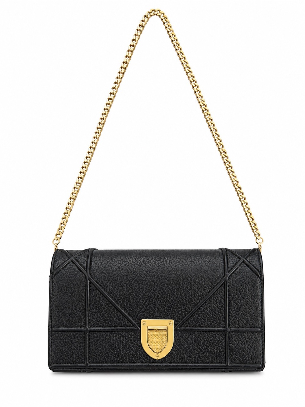 Dior Diorama Black Cannage Wallet on Chain WOC Gold Hardware